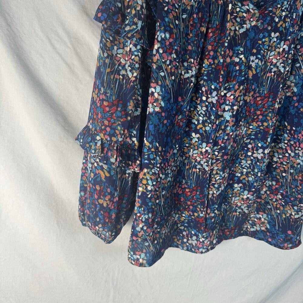 Pioneer Woman Blue Floral Peasant Blouse Balloon Sleeve Square Neck Size M Boho - Picture 4 of 8